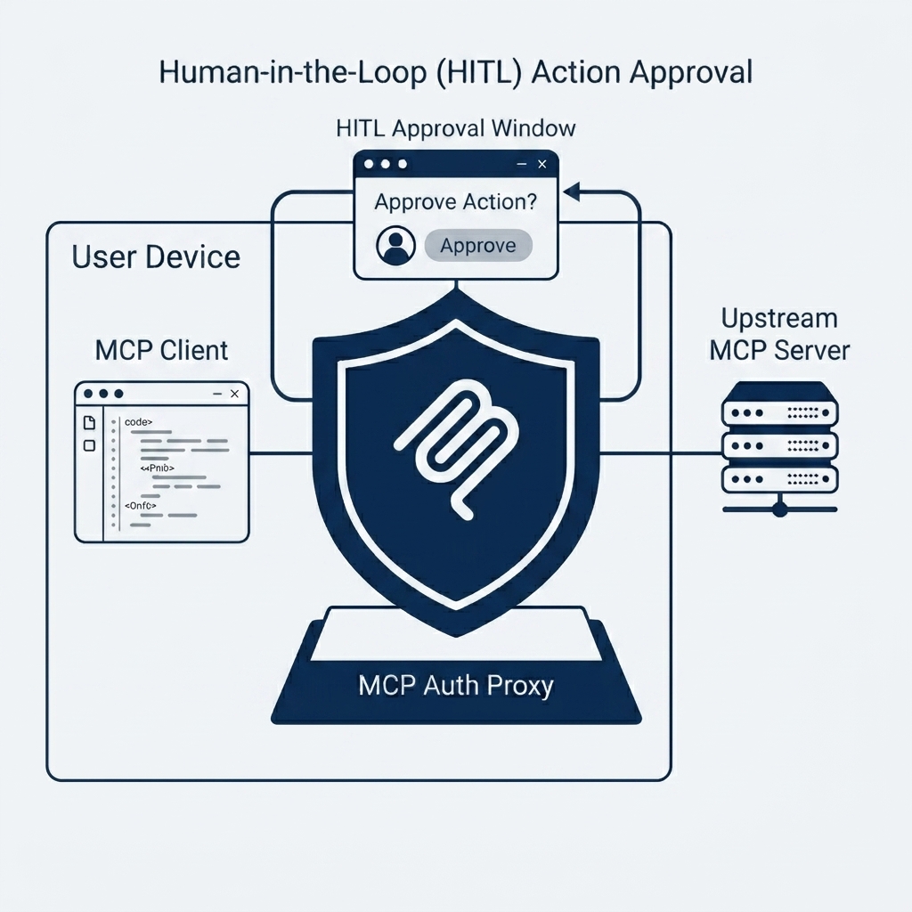 Co-located MCP Client and Auth Proxy - HITL Approval Flow