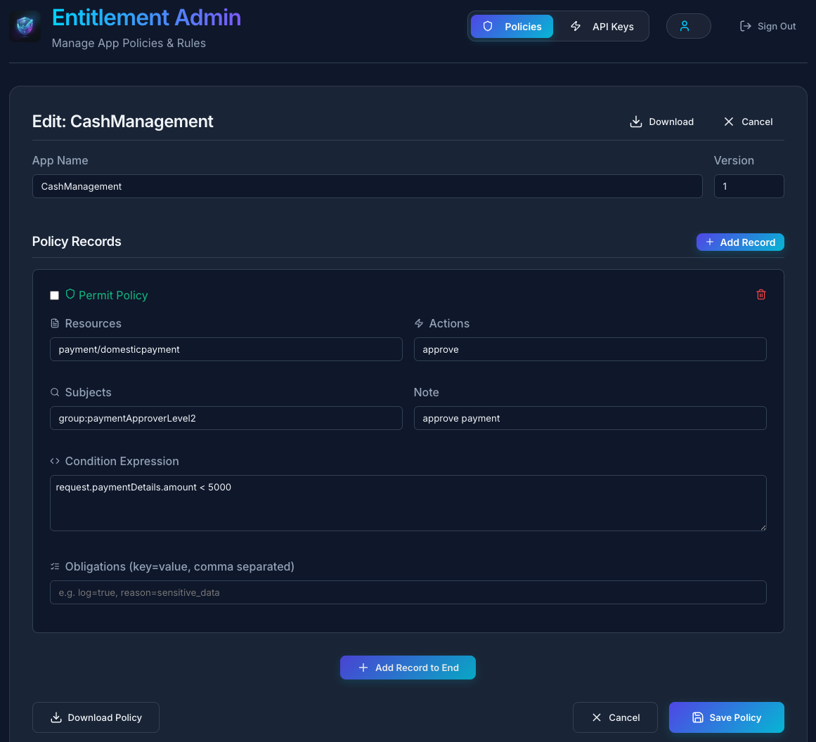 Policy Editing Interface